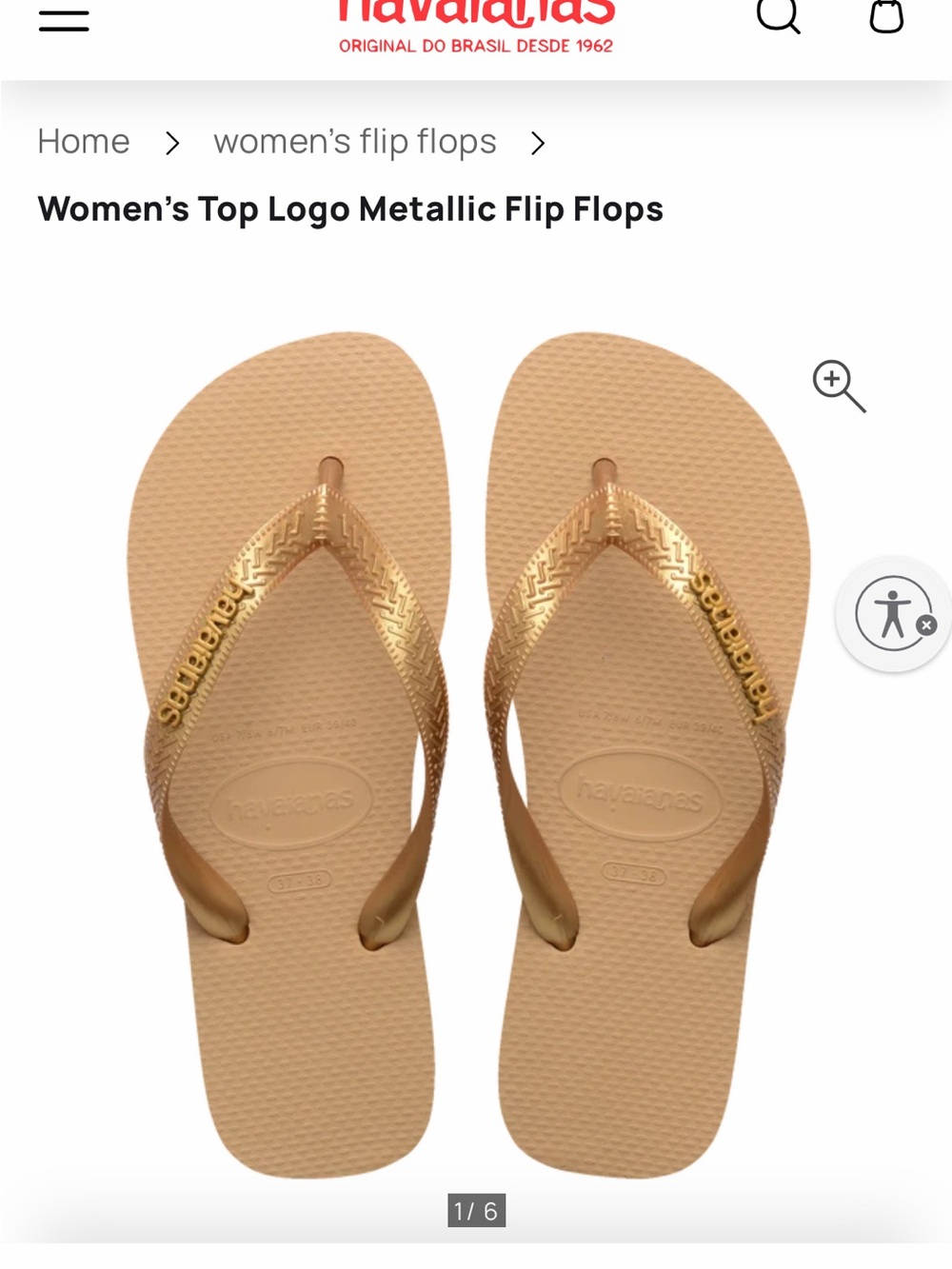 Havaianas - NWT Women's Top Logo Metallic Flip Flops - 6